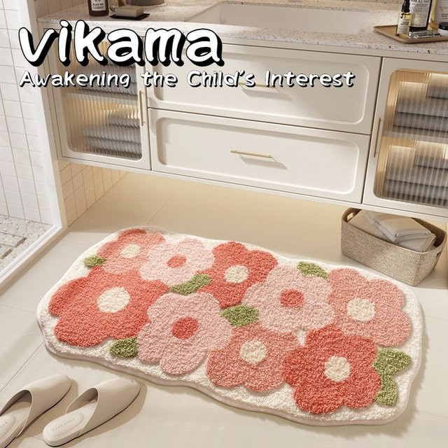 VIKAMA Minimalistische Badematte mit Blumenmuster, rutschfest und super saugfähig, B/T: 60 x 40 cm - Bild 1