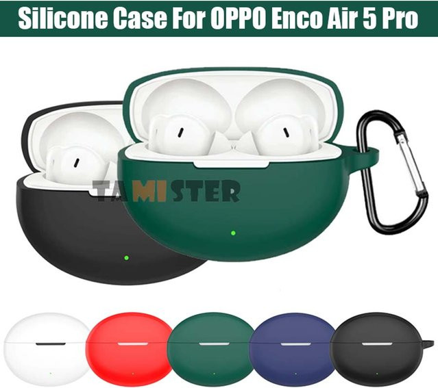 Kratzfeste Silikon-Schutzhülle für OPPO Enco Air 5 Pro Wireless-Kopfhörer in Grün mit Haken - Bild 1