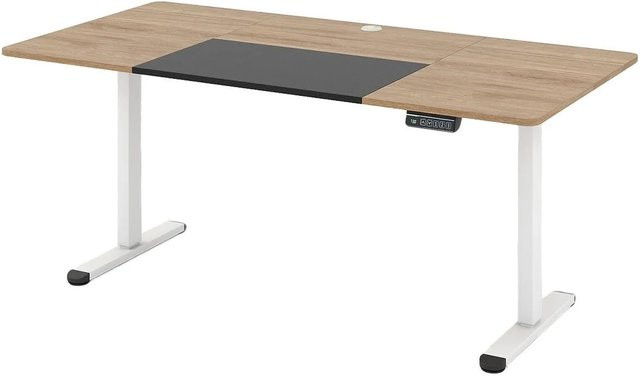 Costway Elektrisch Höhenverstellbarer Schreibtisch in Beige mit MDF-Platte und Metallgestell, Breite: 140 cm, Tiefe: 70 cm - Bild 1