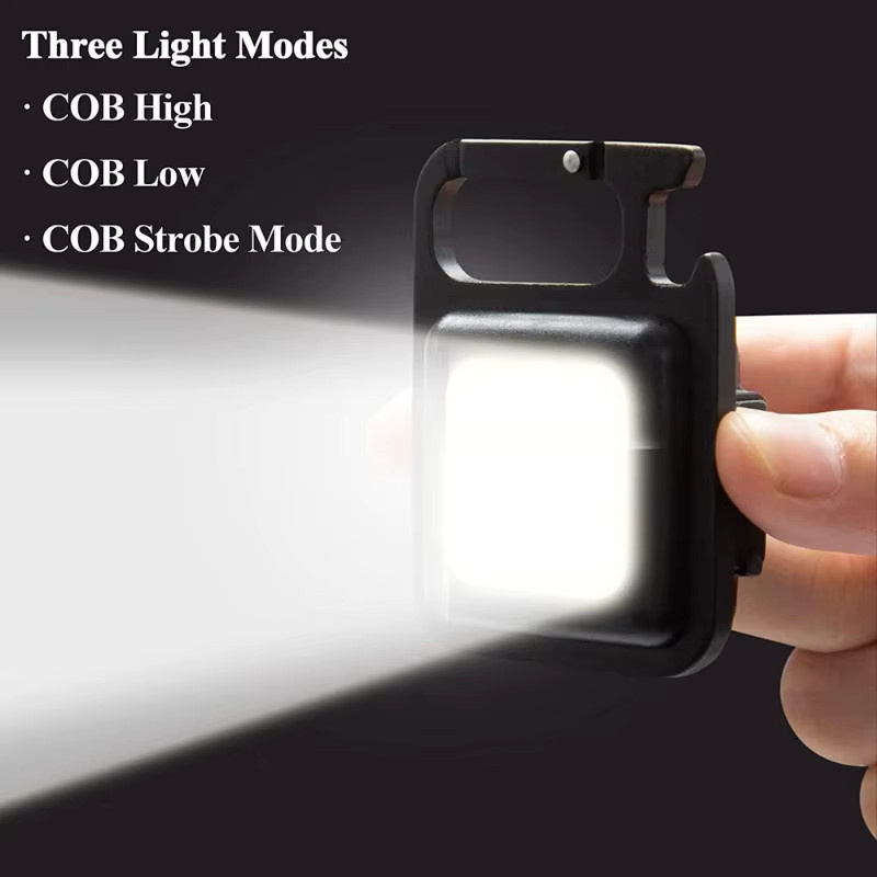 Wiederaufladbare LED COB Schlüsselbund Taschenlampe mit Magnet in Schwarz - Bild 5