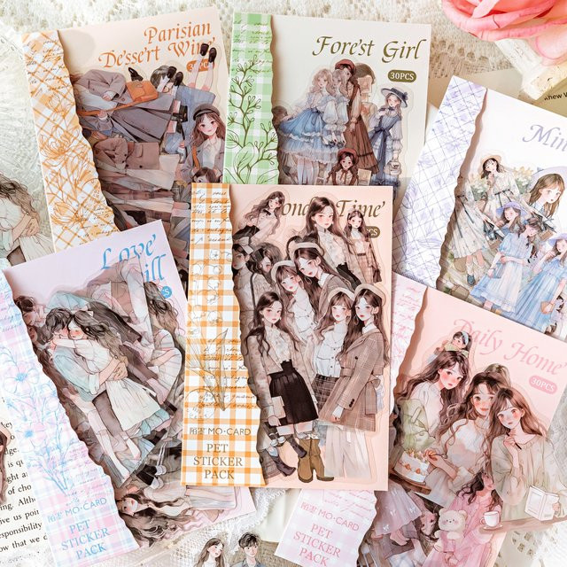 30er Set PET Aufkleber Leben Serie mit literarischen Charakteren für dein DIY Journal und kreative Scrapbook Collagen in Multicolour - Bild 1
