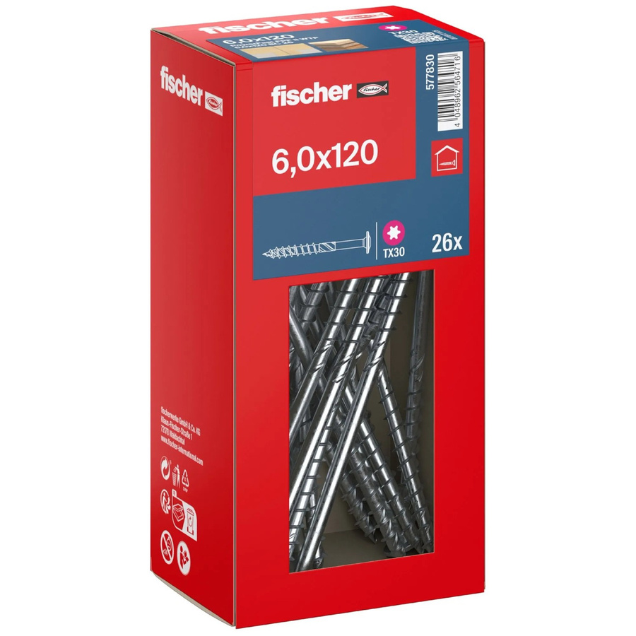 Fischer Holzbauschraube PowerFast II Tellerkopf TX Teilgewinde aus verzinktem Stahl, Farbe: Silber/Blau, Durchmesser: 6 mm, Länge: 120 mm, 26 Stück - Bild 2