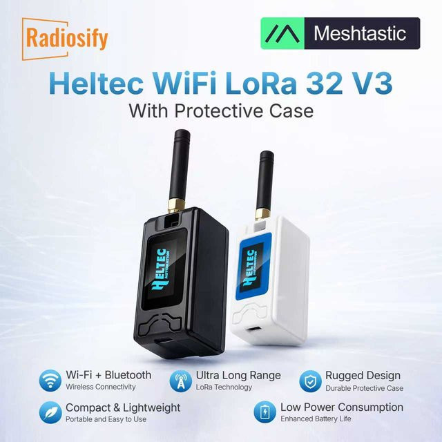 Heltec V3 LoRa 32 ESP32-S3 SX1262 Meshtastic Meshcore Node mit Gehäuse, OLED-Display, WiFi und BLE, Schwarz - Bild 1