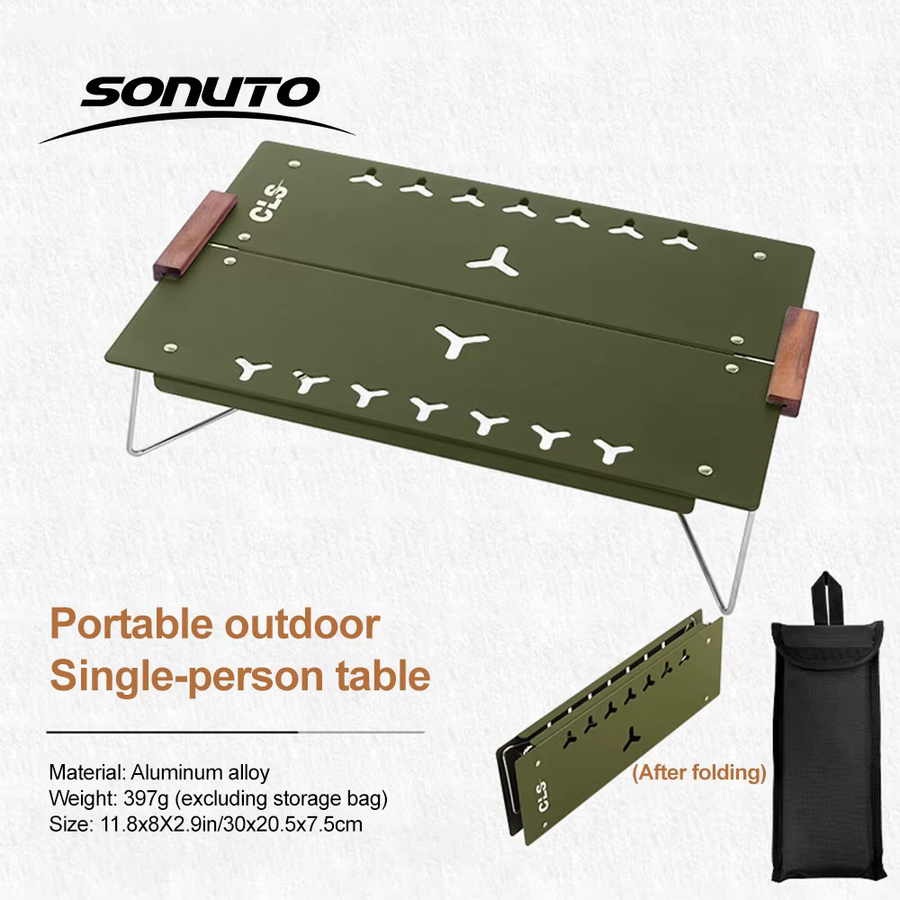 Sonuto Mehrzweck-Klapptisch aus Aluminium in Grün, tragbarer Mini-Schreibtisch für Camping und Outdoor - Bild 4