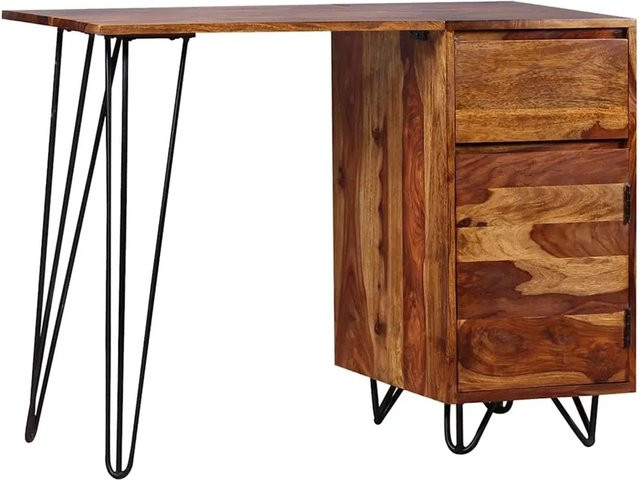 vidaXL Schreibtisch aus Akazie Massivholz in Braun mit Schublade und Schrank im industriellen Stil, B/T/H: 121 x 60 x 76 cm - Bild 1