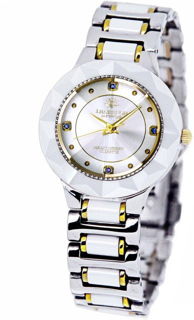 John Harrison Keramik-Uhr mit 4 natürlichen Diamanten und 18K Goldauflage für Männer CCM-001WH - Bild 1