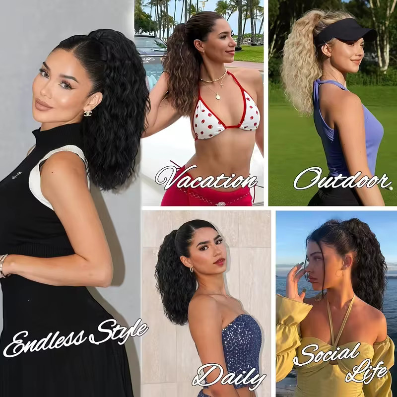 Haarverlängerung Clip-in Pferdeschwanz, synthetisch, gewellt, schwarzblond, 18 Zoll, Damen - Bild 6