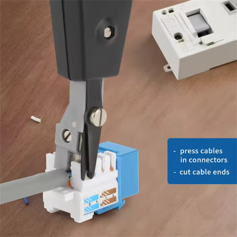 AOKIN Punch Down Tool mit Drahtschneider und Messer für RJ45 Keystone Jack, Netzwerkkabel und Patchpanel in Grau und Schwarz - Bild 3