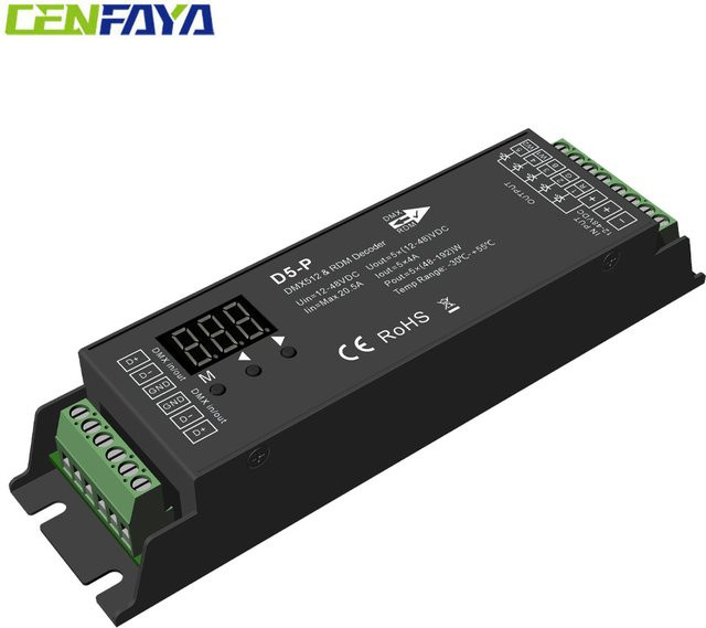 CENFAYA 5 Kanal DMX Decoder mit RDM Digitalanzeige, PWM RGB CCT LED Controller für 12V-48VDC, Schwarz - Bild 1