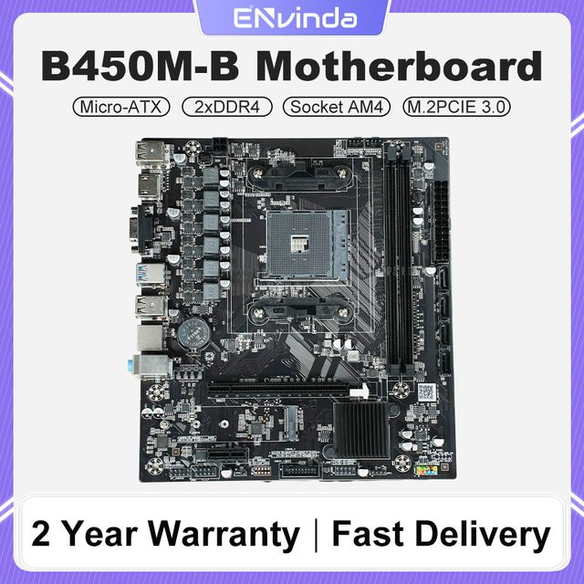 ENVINDA B450 AM4 Mainboard mit DDR4 Dual-Channel Support und M.2 NVMe SSD Slot in Schwarz - Bild 1