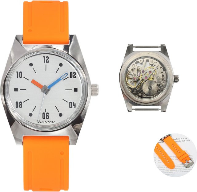 HEIMDALLR Herrenuhr, Handaufzug, Edelstahl, 36 mm, Silber, Silikon - Bild 1