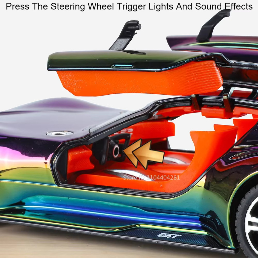 MAKEDA Vision GT 300SL Sportwagen Modell, 1:24, Druckguss Legierung, mit Sound und Licht, Zurückziehen, Türen geöffnet - Bild 2