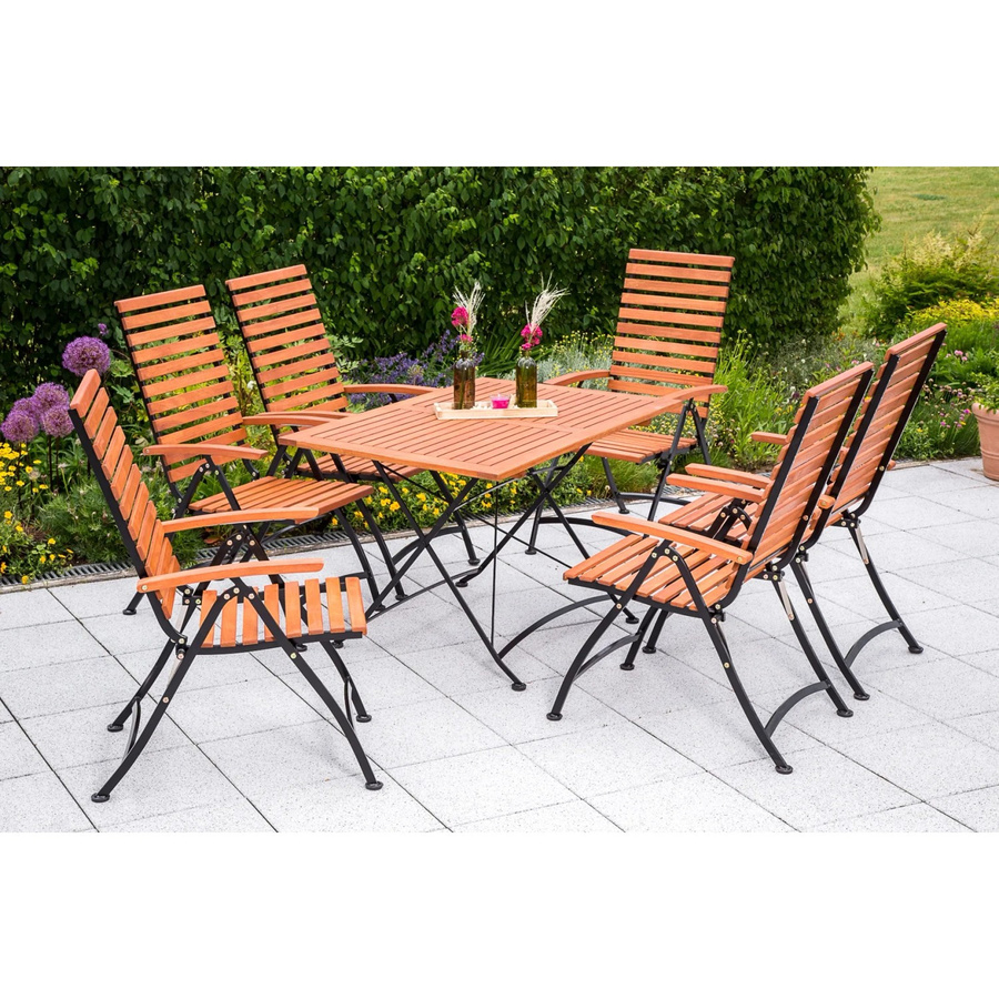 Merxx Gartenmöbelset Schlossgarten 7-teilig aus Eukalyptusholz und Flachstahl in Schwarz, Braun oder Grau, eckig - Bild 3