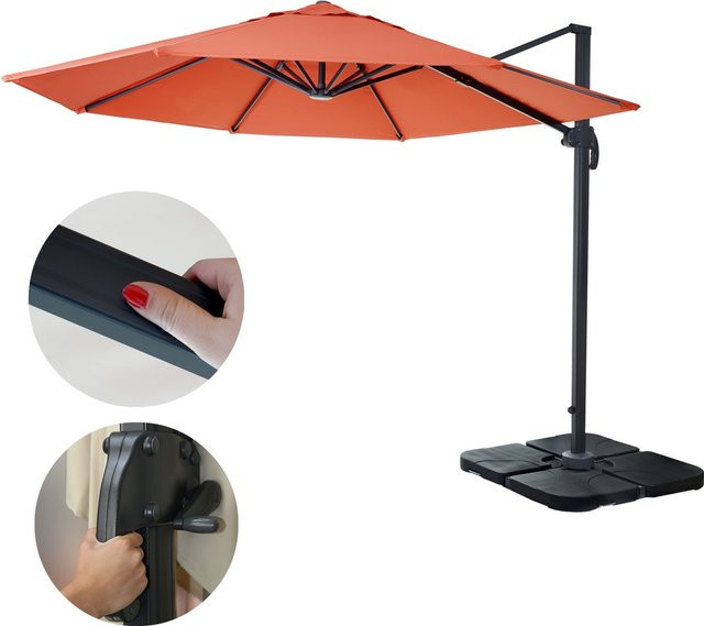 Gastronomie-Ampelschirm MCW-A96 in Orange mit Ständer, rund, Durchmesser: 300 cm, Material: Polyester, Alu und Stahl - Bild 1