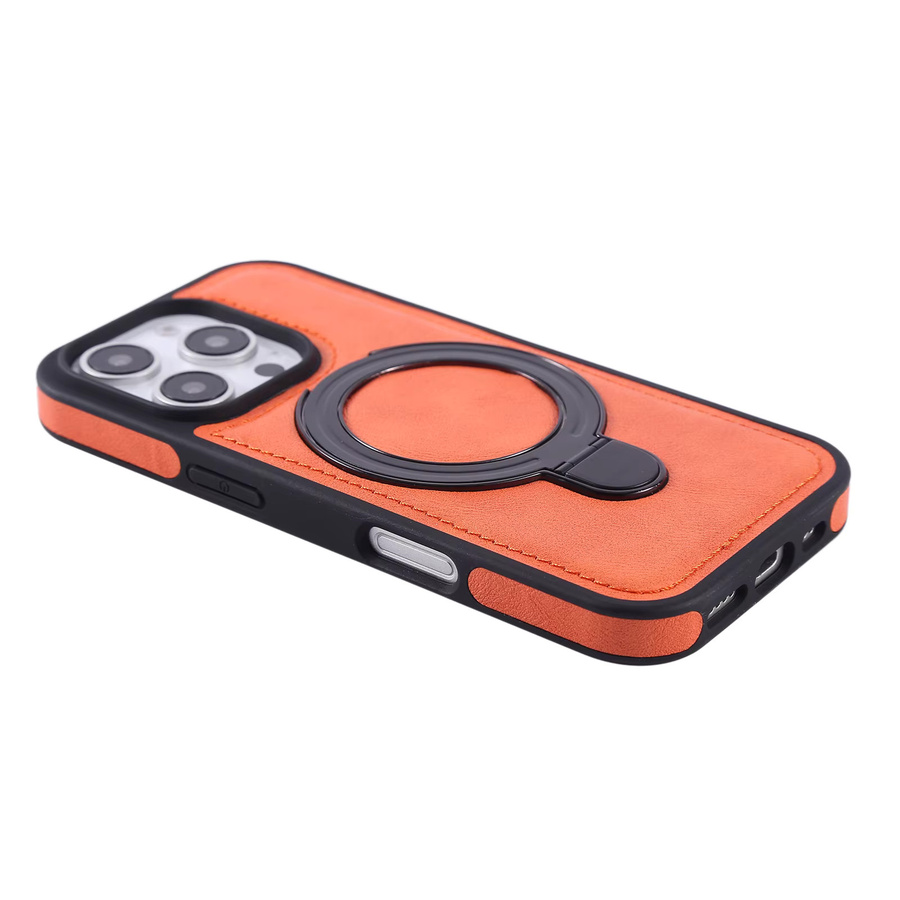 Magnetische Business Leder Textur Schutzhülle mit Ring Ständer für iPhone 16 15 14 13 12 11 Pro Plus Max kompatibel mit MagSafe stoßfeste Hybrid Hülle in Blau und Orange - Bild 2