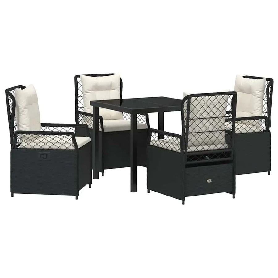 vidaXL Garten Essgruppe 5-teilig aus Poly-Rattan und Stahl in Schwarz, Tisch und 4 Stühle für Terrasse und Garten, B/T/H: 80 x 80 x 73 cm - Bild 2