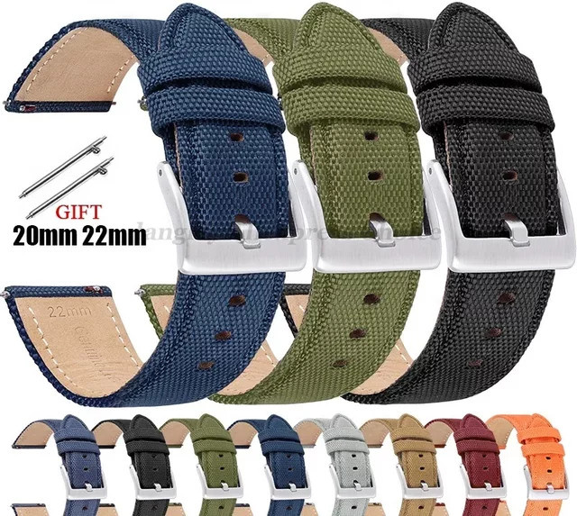 Uhrenarmband Leder, Nylon Canvas, 20mm, 22mm, Unisex, Sport - Bild 1