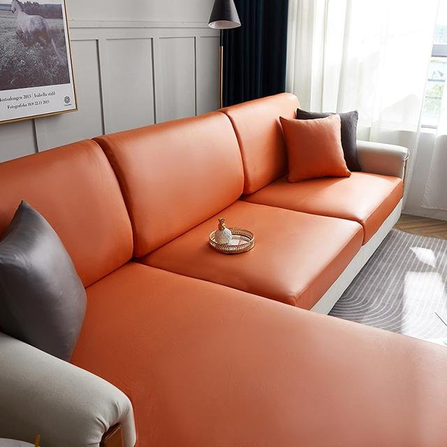 BRHUIXUE L-förmiger Eck-Sofabezug aus Kunstleder in Orange, wasserabweisend und schmutzabweisend, Sitzkissenbezug für Ecksofas - Bild 1