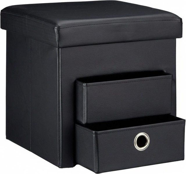 Relaxdays Sitzhocker aus Kunstleder in Schwarz, faltbarer Cube mit Stauraum, B/T/H: 38 x 38 x 38 cm - Bild 1