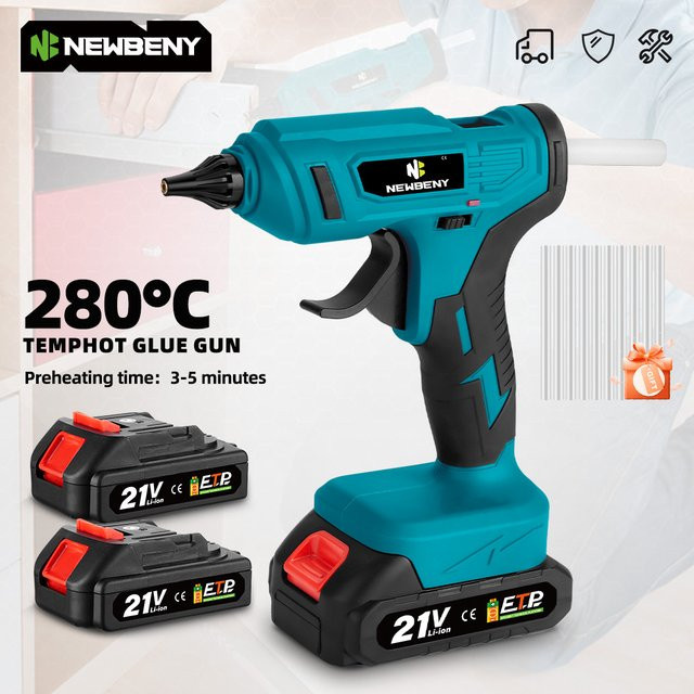NEWBENY Kabellose Heißklebepistole in Blau, wiederaufladbar, bis zu 280 °C, für 11 mm Klebestifte, kompatibel mit Makita 21 V Akku - Bild 1