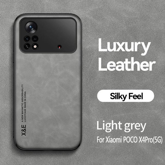Xiaomi Poco X4 Pro 5G Handyhülle aus Leder mit weichem Lammfell-Rahmen in Grau - Bild 1