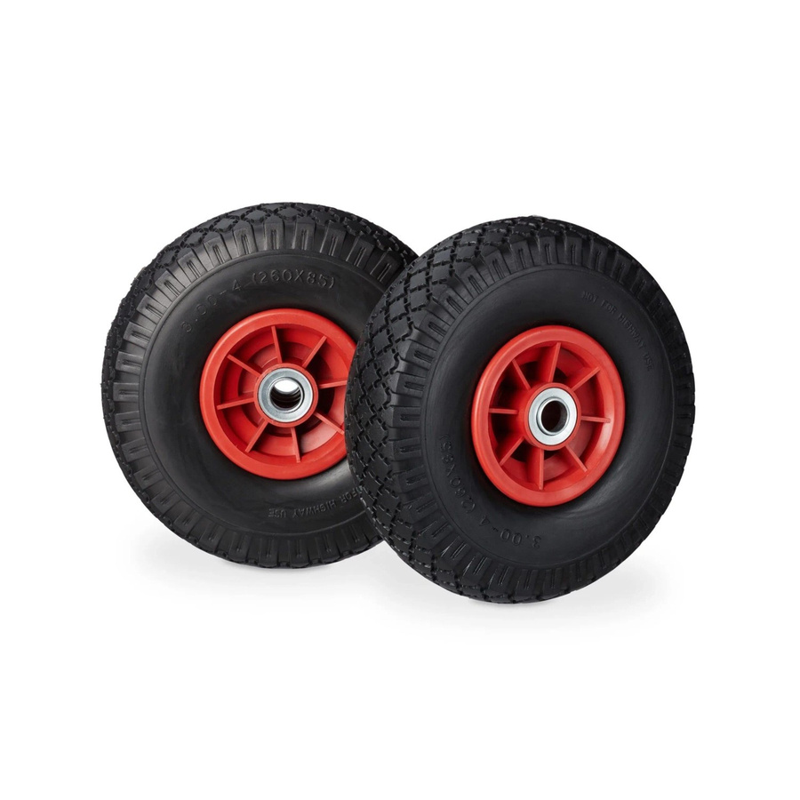 Relaxdays Sackkarrenrad 2er Set aus PU-Gummi in Schwarz-Rot, pannensicher und kugelgelagert, Durchmesser: 26 cm, Gewicht: 0,8 kg - Bild 2