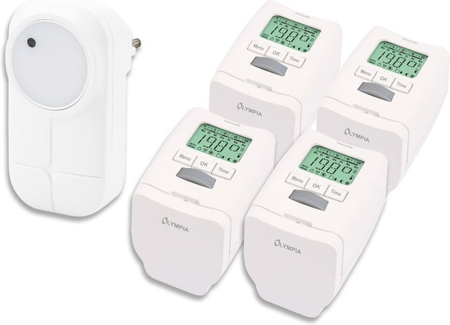 Olympia Smart Home Heizkörperthermostat Set mit Gateway und App-Steuerung, 4 Stück, Weiß - Bild 1