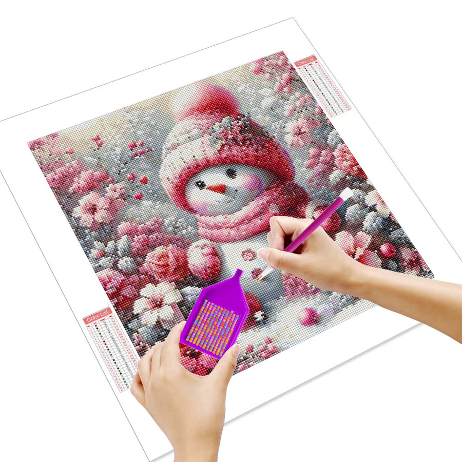 HUACAN DIY Diamantmalerei Set Schneemann Winter Szene mit floralen Elementen, 5D Mosaik Bild in Multicolor, Vollbohrer mit Full Round Steinen - Bild 2