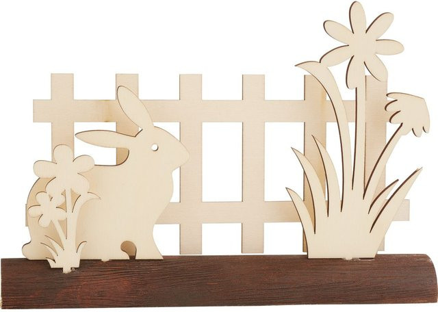 VBS Holz-Steckmotiv Hase am Gartenzaun in Beige für Ostern und Frühling - Bild 1