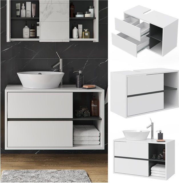 Vicco Wachtischunterschrank Viola Weiß hängender Badschrank aus Holz B/H/T: 100 x 60 x 46 cm - Bild 1