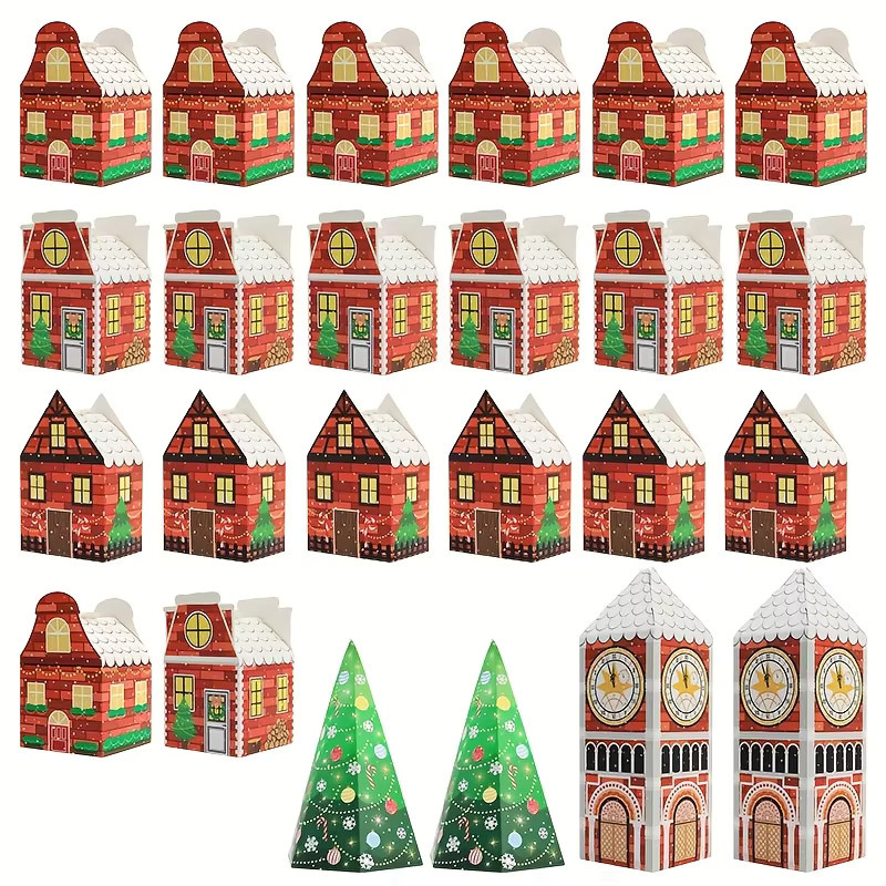 24 Stück Weihnachts-Geschenkboxen mit Adventskalender-Muster in Rot aus Papier - Bild 5