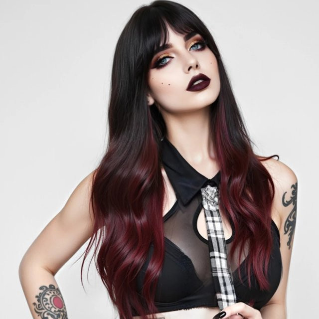 Suri Hair Perücke, lang gewellt, schwarz-rot, mit Pony, Damen - Bild 1