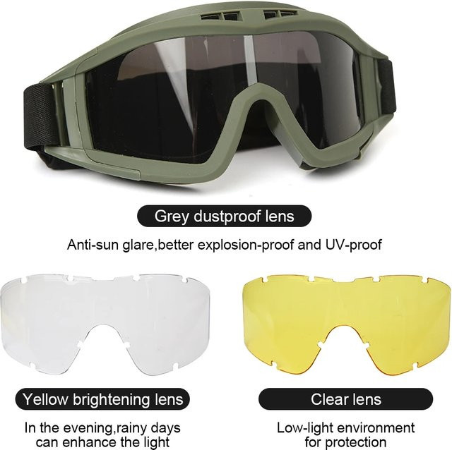 Taktische Outdoor Airsoft Schutzbrille mit 3 Linsen in Schwarz, wind- und staubbeständig für Schießen, Motocross und Bergsteigen - Bild 1