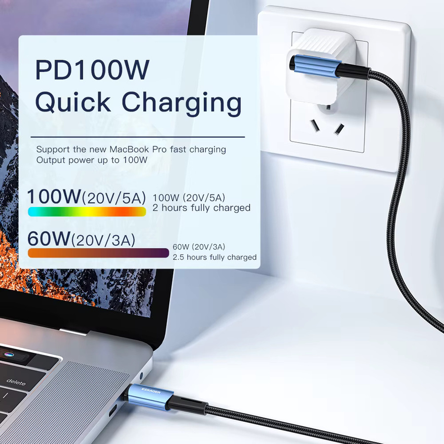 Essager USB C auf USB C Kabel 100 W mit 90 Grad Winkel in Schwarz für iPad MacBook Pro Xiaomi Samsung Huawei Schnellladung - Bild 1