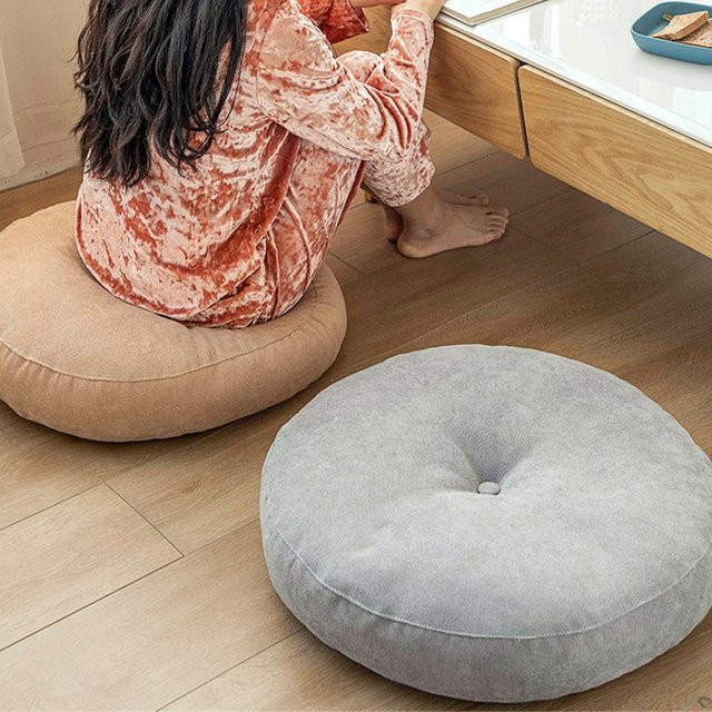 Inyahome Rundes Bodenkissen in Grau, Getuftetes Meditationskissen für Yoga und Wohnzimmer - Bild 1