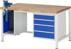 Rau Werkbank höhenverstellbar mit 4 Schubladen und Schraubstock, B/T/H: 150 x 90 x 84-104 cm - Bild 1