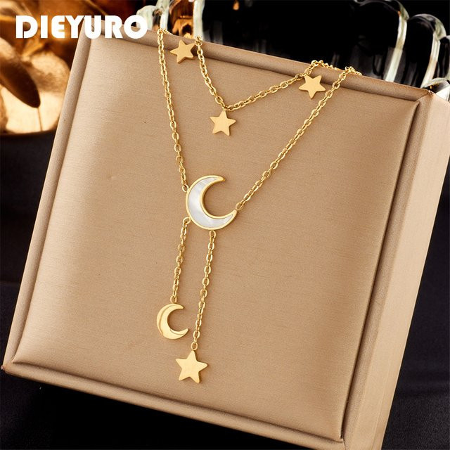 DIEYURO Halskette, Edelstahl, Stern Mond, Gold, Damen - Bild 1