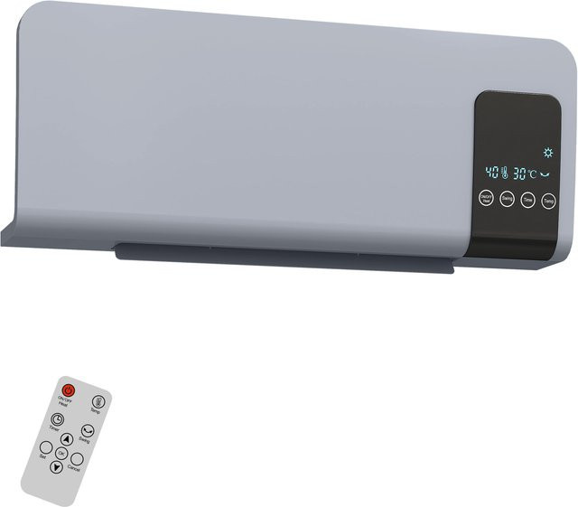 HOMCOM Keramik-Heizlüfter zur Wandmontage mit 2000W, Grau, inklusive Fernbedienung, LED-Display und 12h Timer - Bild 1