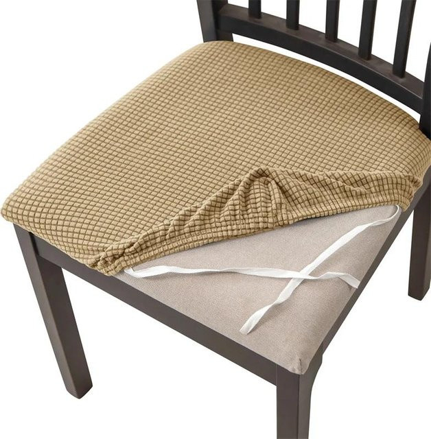 4er-Set elastische Esszimmerstuhl-Bezüge aus Polarfleece in Beige, schmutzabweisende und abnehmbare Sitzbezüge für deine Stühle - Bild 1