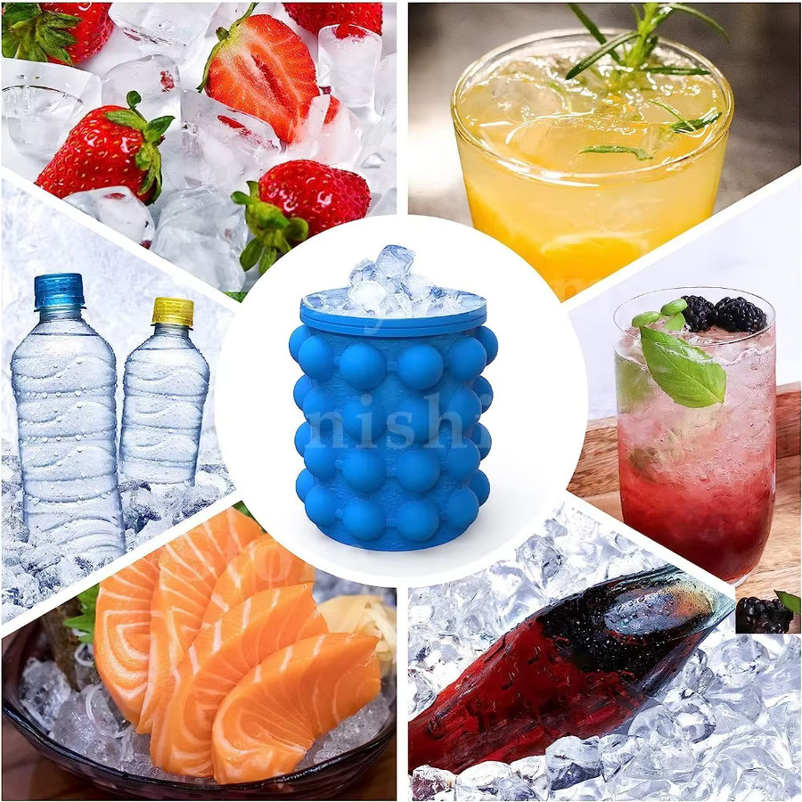 XMSJ 2-in-1 Silikon-Eisbehälter und Eiswürfelform in Blau für Whiskey und Bier - Bild 5