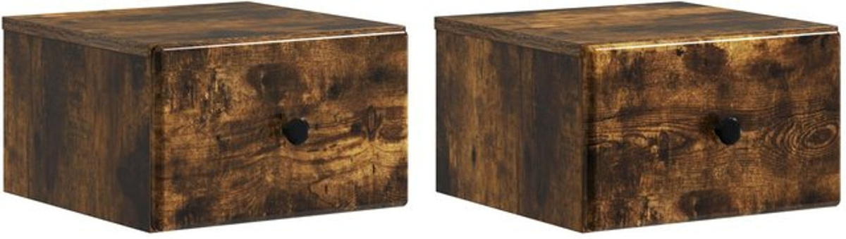 Set aus 2 wandmontierten Nachttischen von vidaXL aus Holzwerkstoff in Geräuchert Eiche, Braun/Grau, B: 34,5 cm, H: 20 cm, T: 33 cm - Bild 1