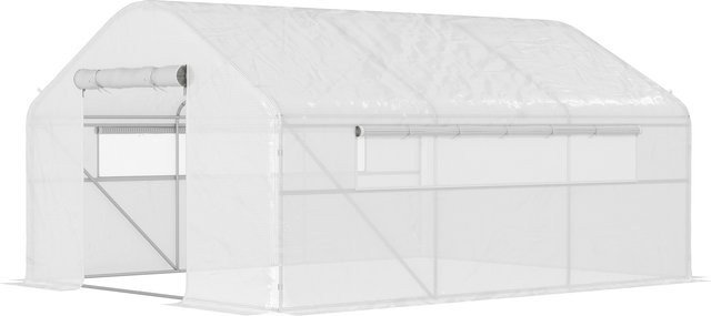 Outsunny Garten-Gewächshaus Tunnelgewächshaus mit Rolltüren und Mesh-Fenstern, weiß, B/T/H: 4 x 3 x 2 m - Bild 1