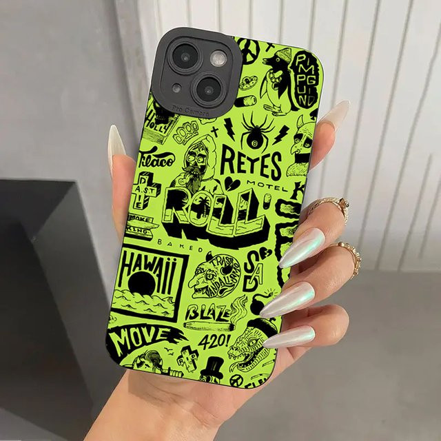 Grüne Silikon-Handyhülle mit Fluor-Design für iPhone 15 14 13 12 11 Pro Max XS XR 7 8 Plus, stoßfeste weiche Schutzhülle - Bild 1