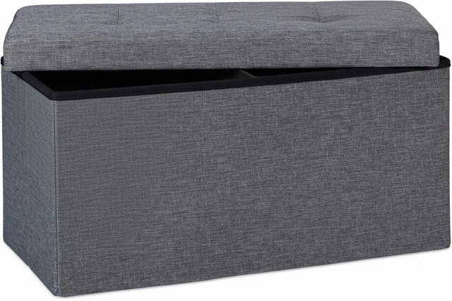 Relaxdays Sitzbank mit Stauraum aus MDF in Grau, B/H/T: 76 x 38,5 x 37 cm - Bild 1