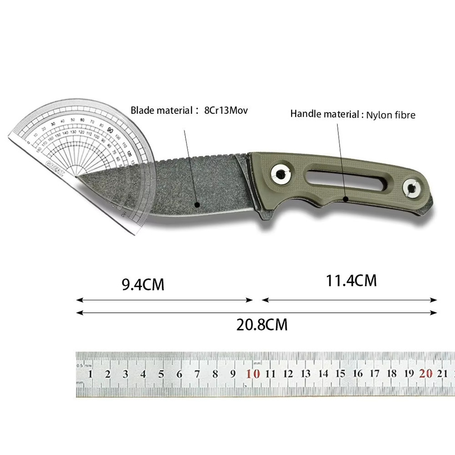 Hochwertiges Outdoor-Messer mit fester Klinge aus 8Cr13Mov-Stahl und Nylonfaser-Griff in Grün - Bild 2