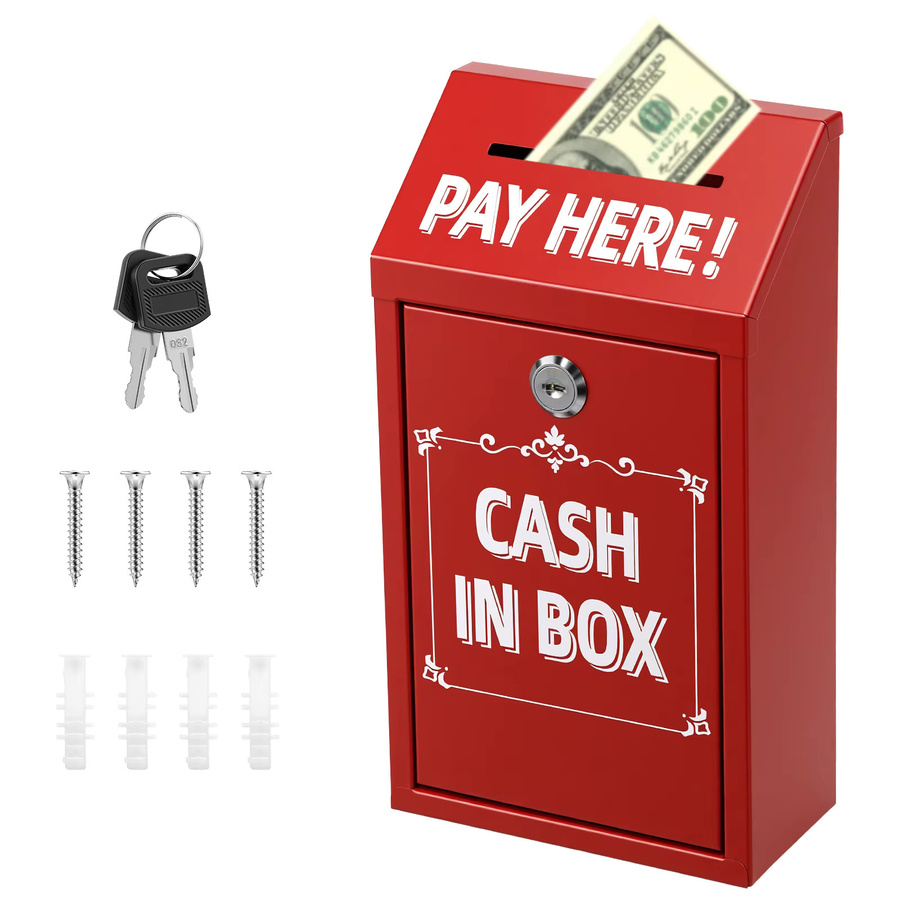 Willstar Spendenbox aus Metall in Rot, abschließbare Wandmontage Einwurfbox mit Schloss - Bild 6