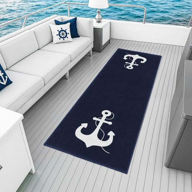 LjqFourteen Bereichsteppich Nautischer Anker Kompass in Blau, rutschfest und waschbar, B/T: 80 x 50 cm - Bild 1