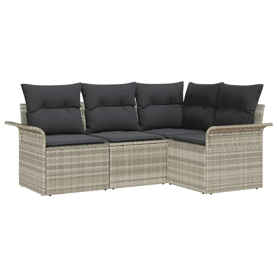 vidaXL Garten-Sofa-Set aus Poly-Rattan in Hellgrau, 4-teiliges L-Shape Lounge-Set mit UV-beständigen Kissen und Armlehnen - Bild 2