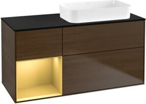 V&B Waschtischunterschrank Finion mit Wandbeleuchtung in Walnuss Furnier, Braun, B/T/H: 120 x 60 cm - Bild 1