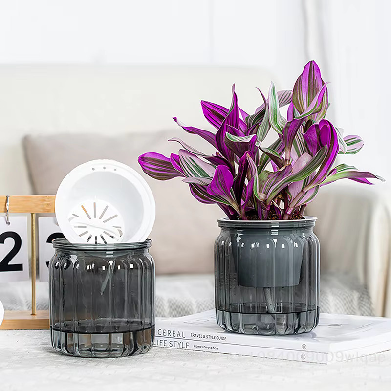 Selbstbewässernder Blumentopf von KuZHEN in Grau für den Innenbereich und Schreibtisch - Bild 2